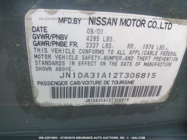 JN1DA31A12T306815 - 2002 NISSAN MAXIMA GLE/SE BLUE photo 9