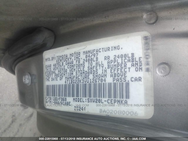 4T1BG22K3VU126704 - 1997 TOYOTA CAMRY CE/LE/XLE TAN photo 9