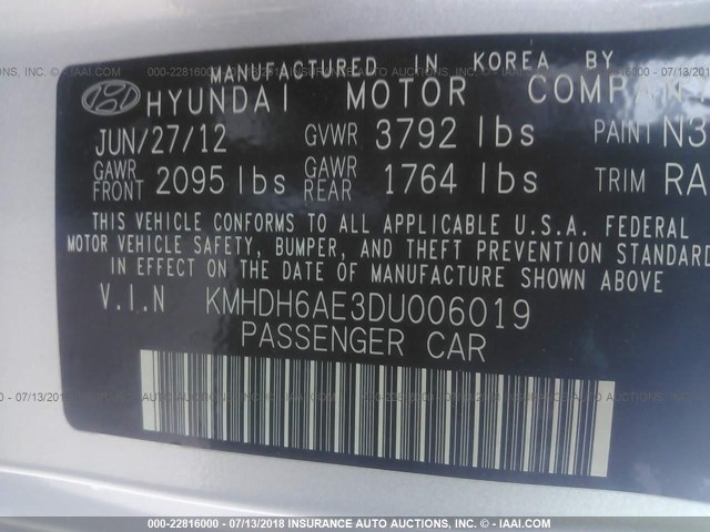 KMHDH6AE3DU006019 - 2013 HYUNDAI ELANTRA COUPE GS/SE SILVER photo 9