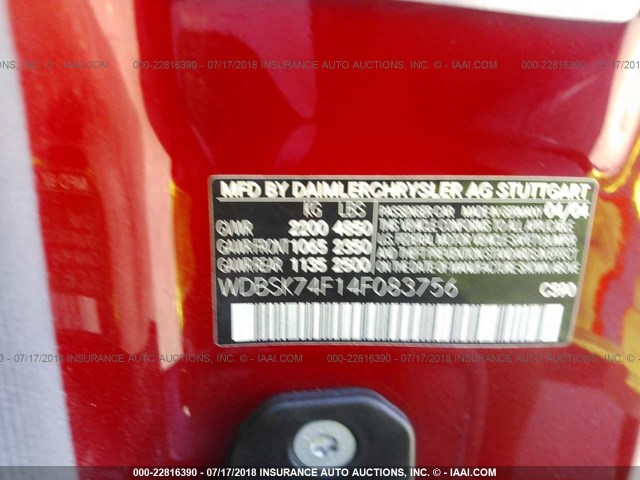 WDBSK74F14F083756 - 2004 MERCEDES-BENZ SL 55 AMG RED photo 9