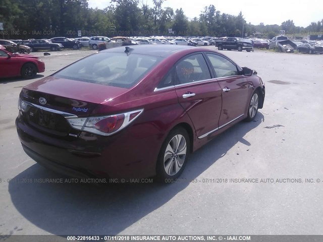 KMHEC4A42DA081634 - 2013 HYUNDAI SONATA HYBRID RED photo 4