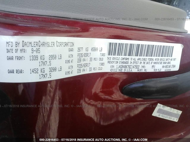 1J4GR48K76C147922 - 2006 JEEP GRAND CHEROKEE LAREDO/COLUMBIA/FREEDOM 红色 照片 9