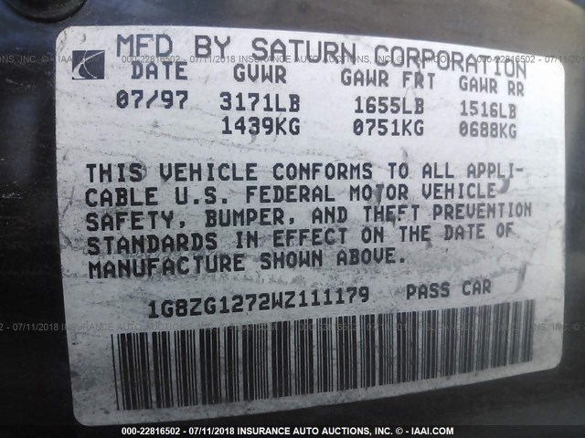 1G8ZG1272WZ111179 - 1998 SATURN SC2 BLACK photo 9