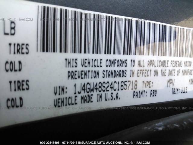 1J4GW48S24C165718 - 2004 JEEP GRAND CHEROKEE LAREDO/COLUMBIA/FREEDOM 蓝色 照片 9