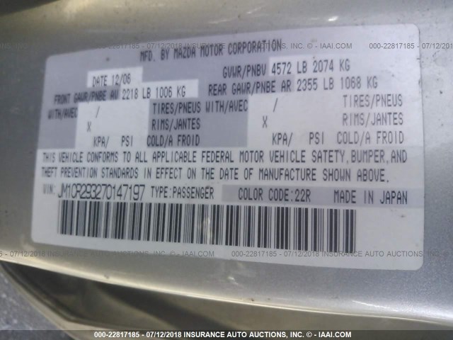 JM1CR293270147197 - 2007 MAZDA 5 SILVER photo 9