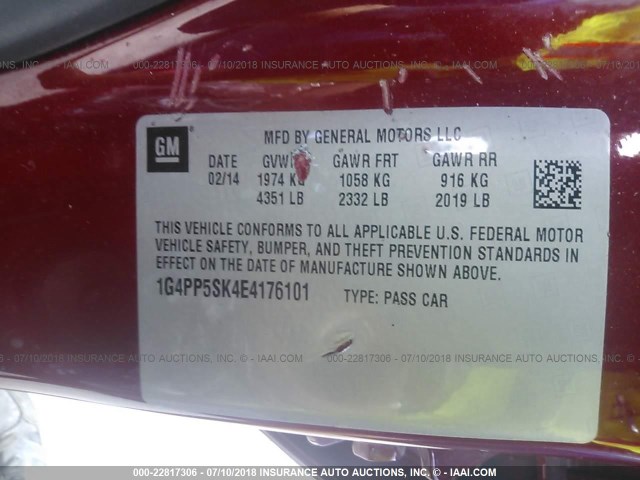 1G4PP5SK4E4176101 - 2014 BUICK VERANO RED photo 9