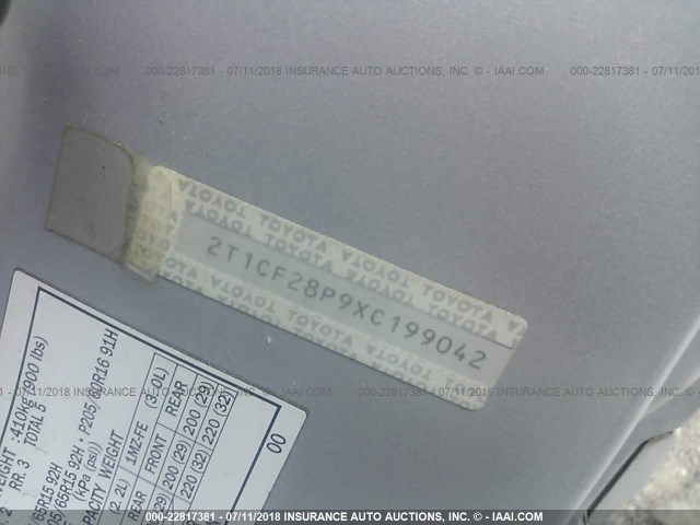 2T1CF28P9XC199042 - 1999 TOYOTA CAMRY SOLARA SE/SLE Gümüş foto 9