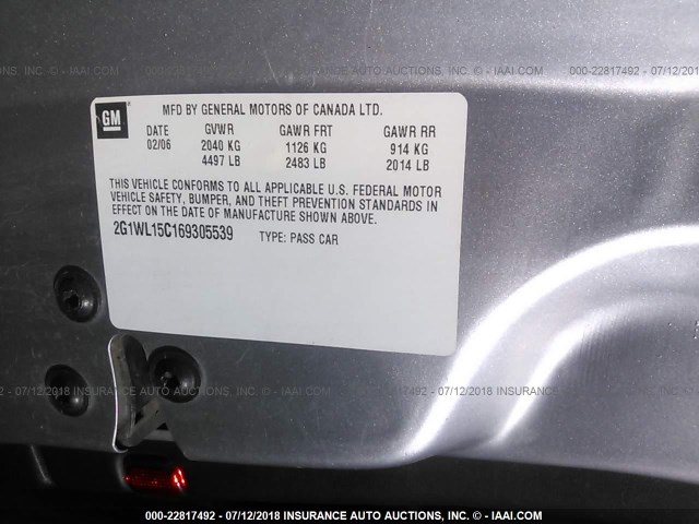 2G1WL15C169305539 - 2006 CHEVROLET MONTE CARLO SS 银色 照片 9