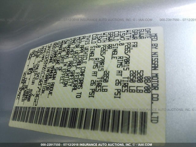 5N1ED28Y01C507962 - 2001 NISSAN XTERRA XE/SE SILVER photo 9