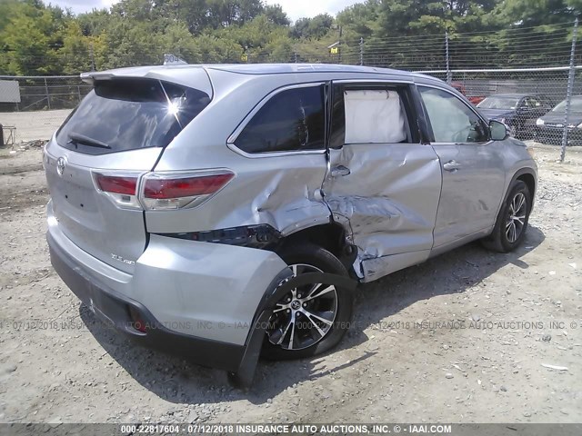5TDJKRFH0GS263340 - 2016 TOYOTA HIGHLANDER XLE Сріблястий фото 4