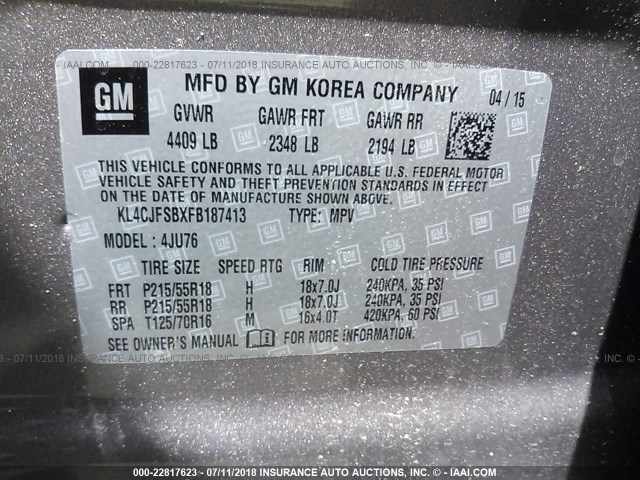 KL4CJFSBXFB187413 - 2015 BUICK ENCORE CONVENIENCE 棕色 照片 9