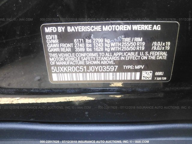 5UXKR0C51J0Y03597 - 2018 BMW X5 XDRIVE35I Qara foto 9