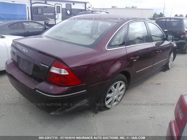 1FAFP25185G183901 - 2005 FORD FIVE HUNDRED LIMITED RED photo 4