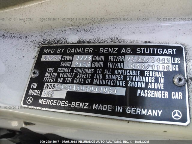 WDBCB20AXDB044964 - 1983 MERCEDES-BENZ 300 SD WHITE photo 9