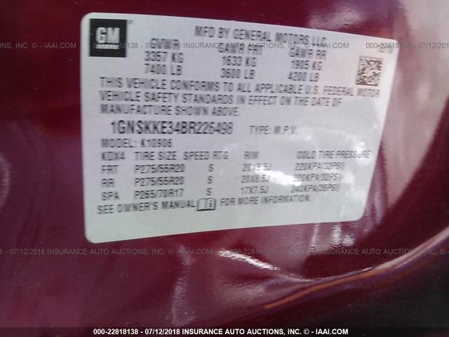 1GNSKKE34BR226498 - 2011 CHEVROLET SUBURBAN K1500 LTZ 红色 照片 9