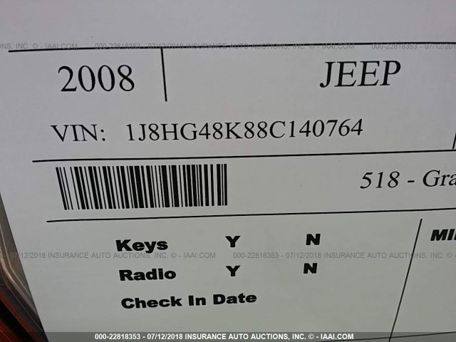 1J8HG48K88C140764 - 2008 JEEP COMMANDER SPORT მწვანე ფოტო 9