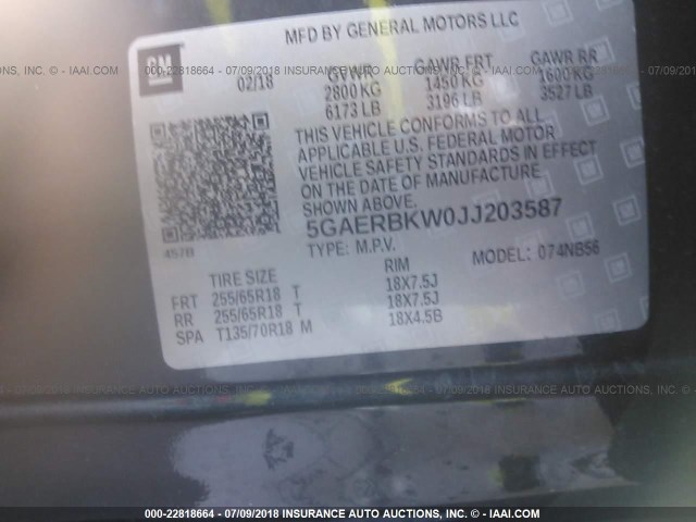 5GAERBKW0JJ203587 - 2018 BUICK ENCLAVE ESSENCE 灰色 照片 9