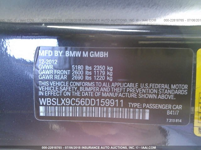 WBSLX9C56DD159911 - 2013 BMW M6 GRAY photo 9
