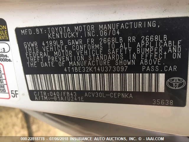 4T1BE32K14U373097 - 2004 TOYOTA CAMRY LE/XLE/SE უცნობი ფოტო 9