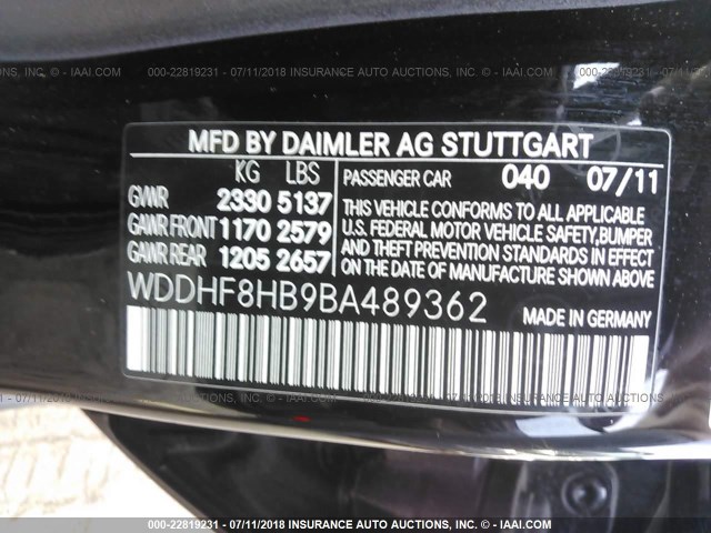 WDDHF8HB9BA489362 - 2011 MERCEDES-BENZ E 350 4MATIC BLACK photo 9