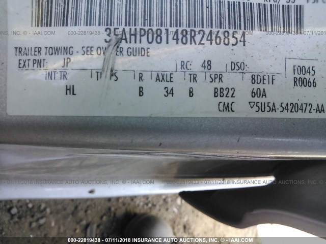 3FAHP08148R246854 - 2008 FORD FUSION SEL SILVER photo 9