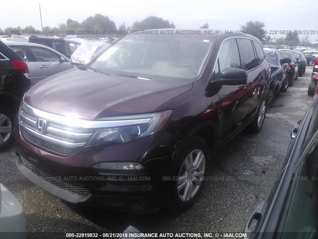 5FNYF6H1XGB036940 - 2016 HONDA PILOT LX MAROON photo 2