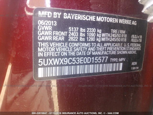 5UXWX9C53E0D15577 - 2014 BMW X3 XDRIVE28I BURGUNDY photo 9