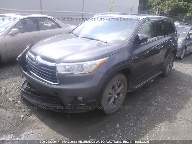 5TDKKRFH8ES022806 - 2014 TOYOTA HIGHLANDER XLE GRAY photo 2