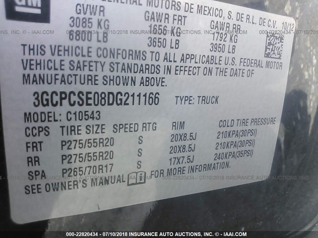 3GCPCSE08DG211166 - 2013 CHEVROLET SILVERADO C1500 LT BLACK photo 9