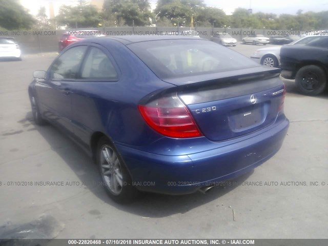 WDBRN40J43A423685 - 2003 MERCEDES-BENZ C 230K SPORT COUPE BLUE photo 3