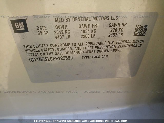 1G11B5SL0EF125550 - 2014 CHEVROLET MALIBU LS TAN photo 9