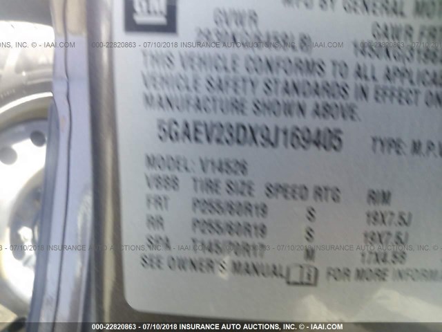 5GAEV23DX9J169405 - 2009 BUICK ENCLAVE CXL 棕色 照片 9