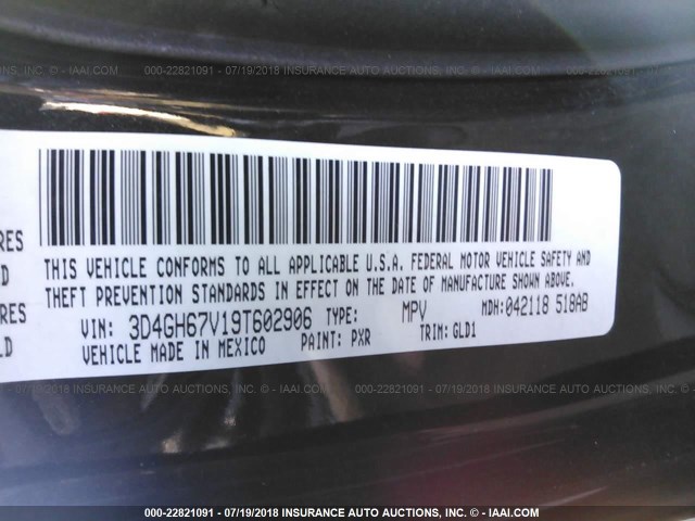 3D4GH67V19T602906 - 2009 DODGE JOURNEY R/T BLACK photo 9