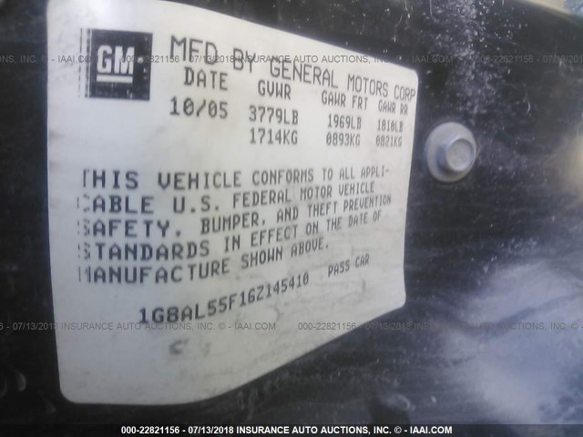 1G8AL55F16Z145410 - 2006 SATURN ION LEVEL 3 GREEN photo 9