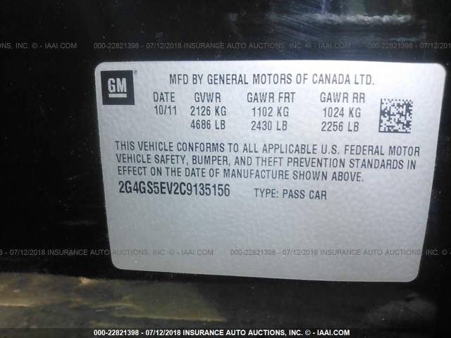 2G4GS5EV2C9135156 - 2012 BUICK REGAL PREMIUM 黑色 照片 9