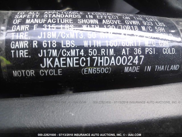 JKAENEC17HDA00247 - 2017 KAWASAKI EN650 C BLACK photo 10