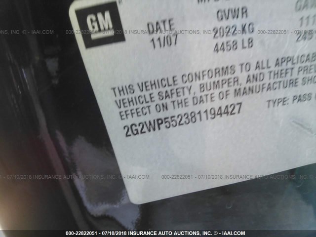 2G2WP552381194427 - 2008 PONTIAC GRAND PRIX BLACK photo 9