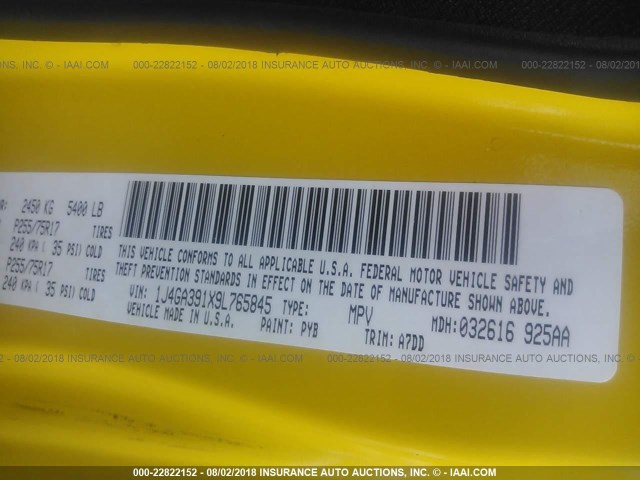 1J4GA391X9L765845 - 2009 JEEP WRANGLER UNLIMITE X YELLOW photo 9