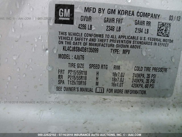 KL4CJBSB4DB135099 - 2013 BUICK ENCORE CONVENIENCE 银色 照片 9