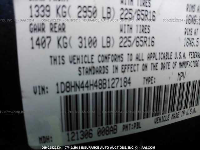 1D8HN44H48B127184 - 2008 DODGE GRAND CARAVAN SE Navy photo 9