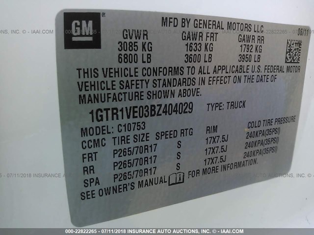 1GTR1VE03BZ404029 - 2011 GMC SIERRA C1500 SLE WHITE photo 9