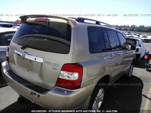 JTEEW21A360009657 - 2006 TOYOTA HIGHLANDER HYBRID GOLD photo 4