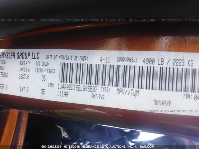 1J4AA2D15BL606597 - 2011 JEEP WRANGLER SPORT Narıncı foto 9