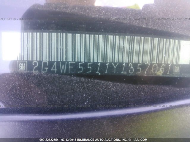 2G4WF5511Y1357061 - 2000 BUICK REGAL GS BURGUNDY photo 9