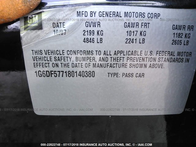 1G6DF577180140380 - 2008 CADILLAC CTS BLACK photo 9