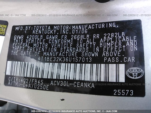 4T1BE32K36U157013 - 2006 TOYOTA CAMRY LE/XLE/SE Bej foto 9