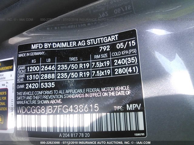 WDCGG8JB7FG438615 - 2015 MERCEDES-BENZ GLK 350 4MATIC GRAY photo 9