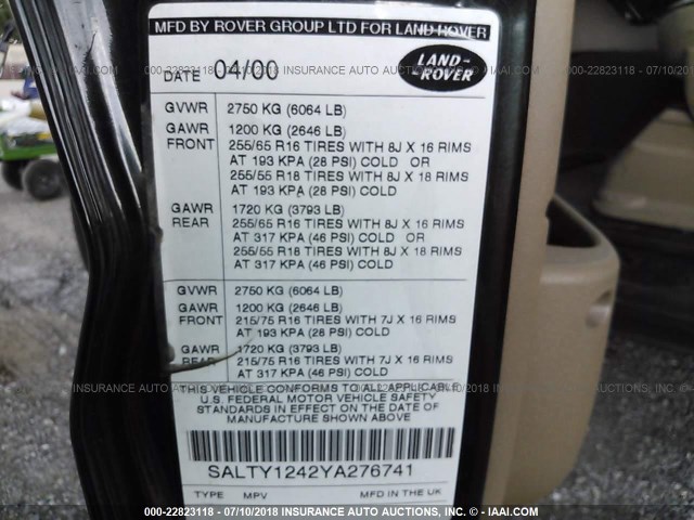 SALTY1242YA276741 - 2000 LAND ROVER DISCOVERY II  Կանաչ լուսանկար 9