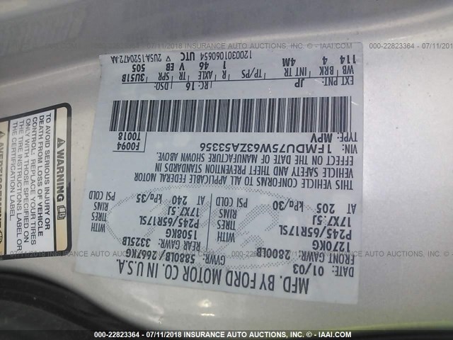 1FMDU75W63ZA53356 - 2003 FORD EXPLORER LIMITED 银色 照片 9