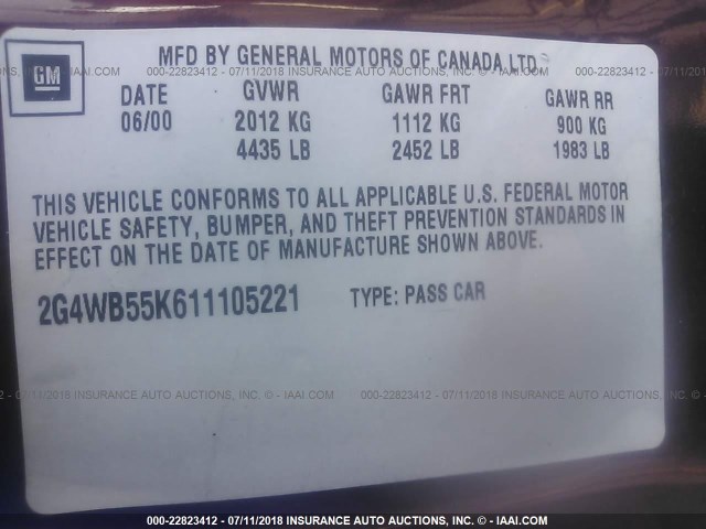 2G4WB55K611105221 - 2001 BUICK REGAL LS 栗色 照片 9